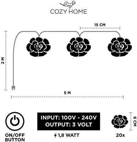 Cozyhome - תקע אורות פרחי פיות 4,5YD מופעל עם מרחוק | אורות רומנטיים עבור LED לחדר השינה | מיתר אור ורד לקישוטים לחתונה
